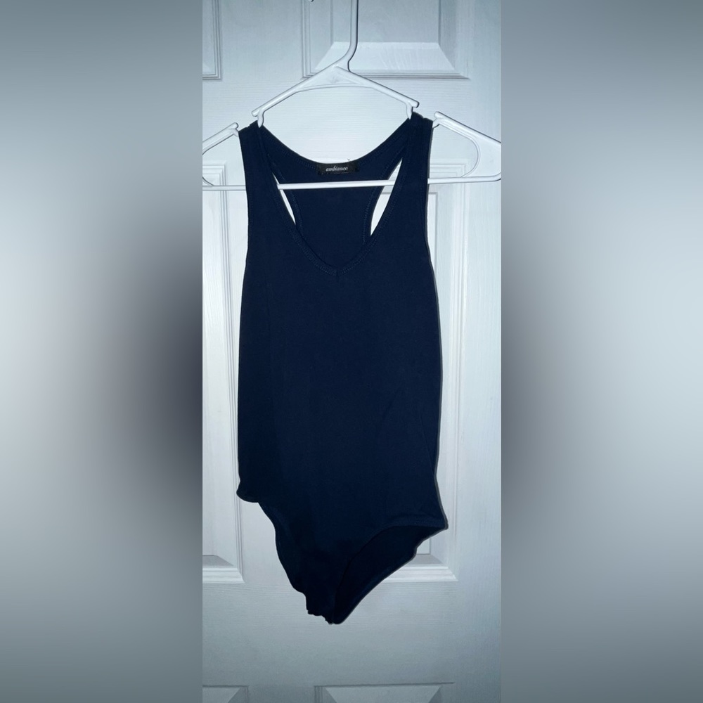 Navy Blue V-Neck Tank Bodysuit